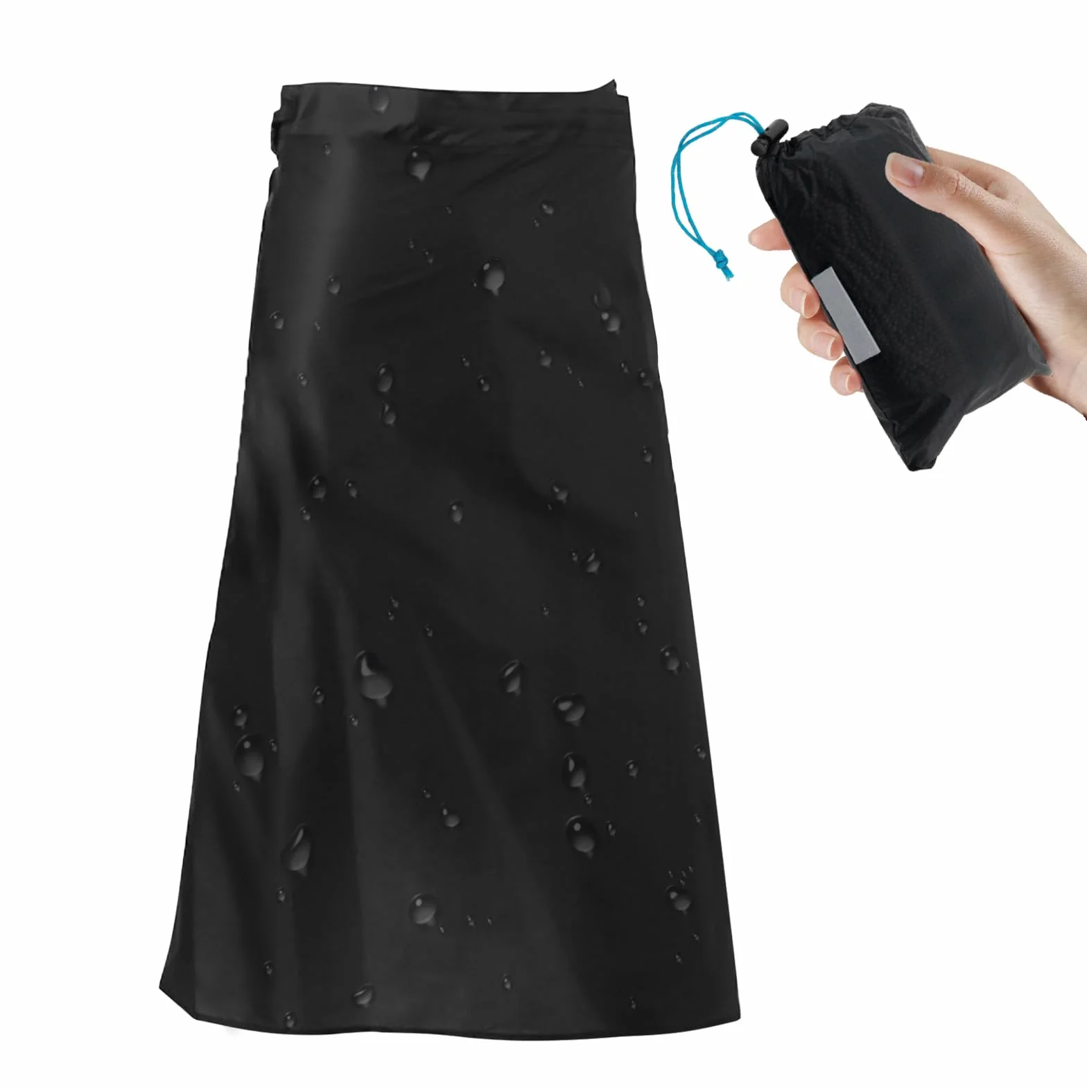 Falda de lluvia ultraligera, falda de lluvia de nailon 150D, forro impermeable para ciclismo, equitación, camping, senderismo, falda de lluvia plegable con bolsa de almacenamiento (negro)