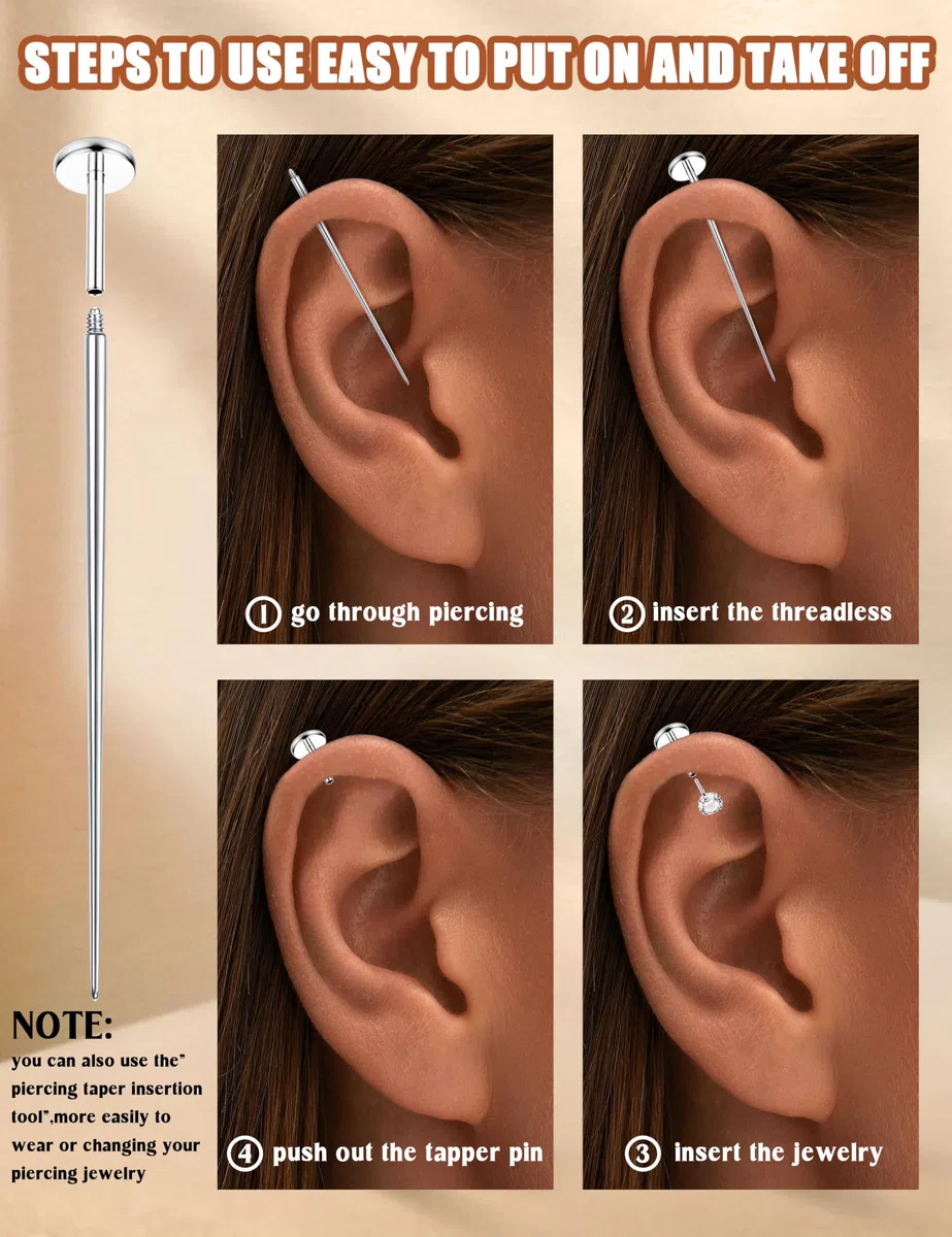 KRFY 16g/18g Piercing Tragus Oreja Nariz Helix Oro/Plata Roscado Interno Piercing Labio Hipoalergénico Acero Quirurgico Piercings Conch Cartílago 6/8MM