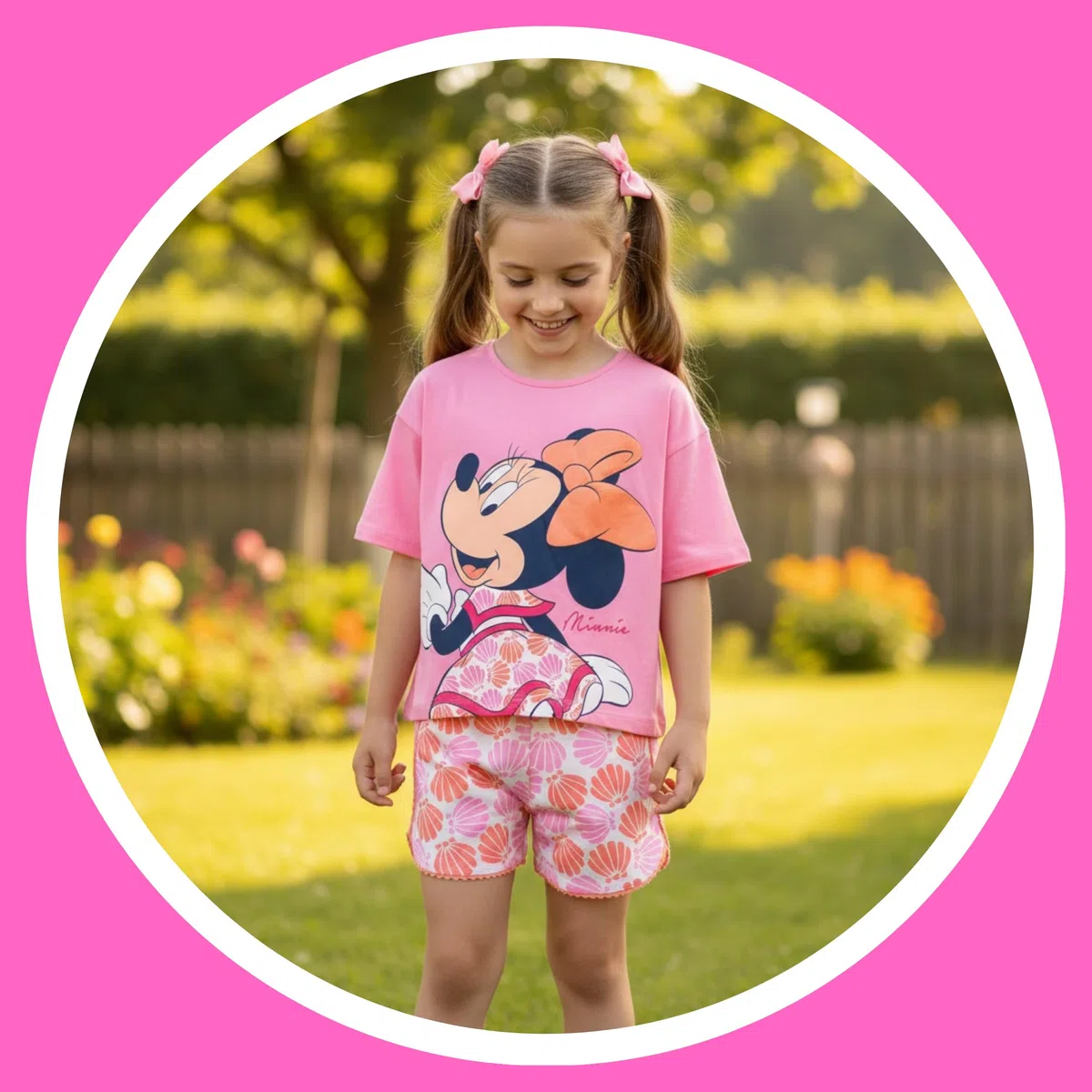 Disney Minnie Mouse Camiseta y Pantalón Corto para Niña, Pijama Algodón Suave, Conjunto 2 Piezas Diseño Ratoncita Minnie, Tallas 3 a 8 Años