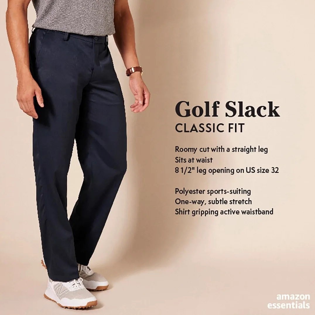 Amazon Essentials Pantalones de Golf Elásticos de Corte Clásico para Todo el Día Hombre, Marrón Caqui, 34W / 32L