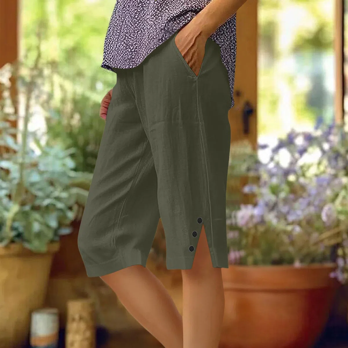 Pantalon Corto Mujer,Algodón y Lino Pantalones Cortos Deportivos Ligero Shorts Verano Cintura Alta Elástica Pantalón de Pierna Rectos Cómodo Transpirable Pantalón Corto Bermudas Mujer Verano
