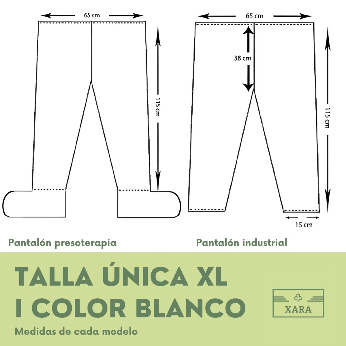Xara - Pantalón de Presoterapia en TNT 30 g Desechable - Talla XL 115x65 cm con Calza Integrada – Hipoalergénico y Transpirable - 100% Reciclable - Color Blanco