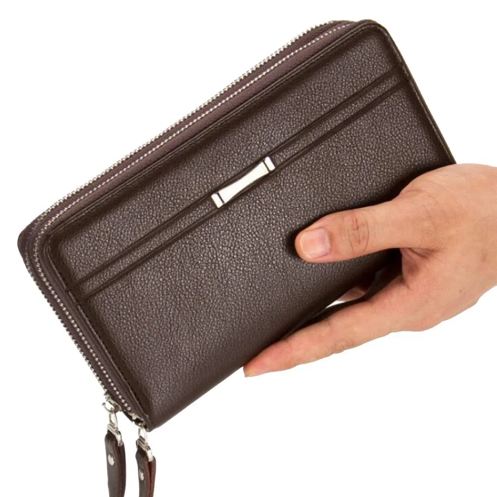 Bolso De Cuero Correa Para La Muñeca Para Hombre Titular De Teléfono Bolso Para La Bolsa Negocio Compartimientos Múltiples Bolso Phone marrón