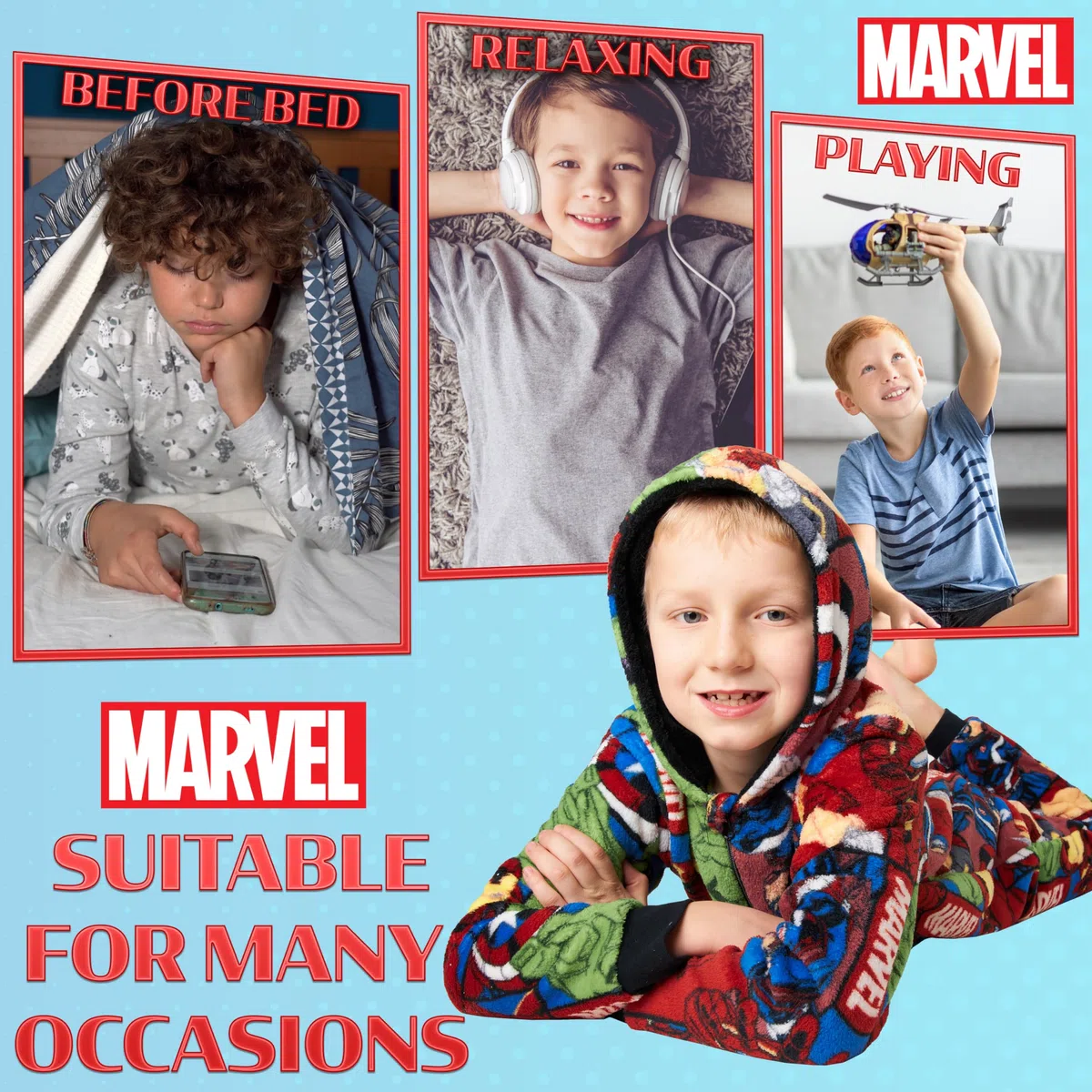 Marvel Pijama Polar para Niños - Mono con Capucha Entero 9 a 15 años Invierno, Disfraz Regalo Chicos, Navidad