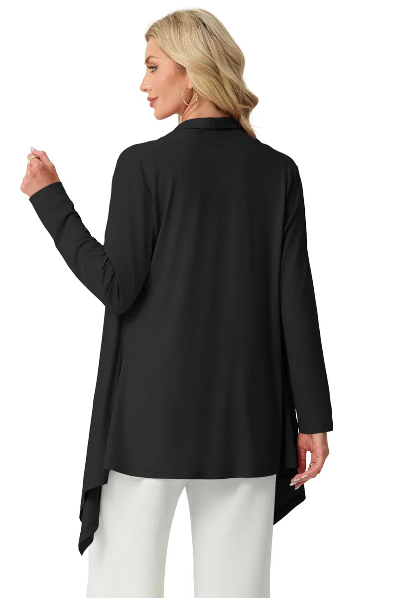 GRECERELLE Cárdigan ligero para mujer sin botones, elegante de verano, manga larga, cárdigan, cárdigan, informal, abrigo de punto con bolsillo, dobladillo alto y bajo