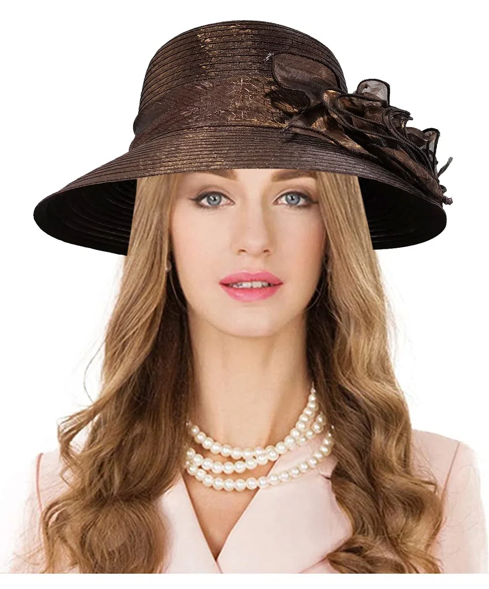 Carnavalife Sombrero de Boda con Flores para Mujer, Gorro Nupcial para Vestido de Novia, Tocado de Iglesia Derby para Fiesta de Té, Talla única