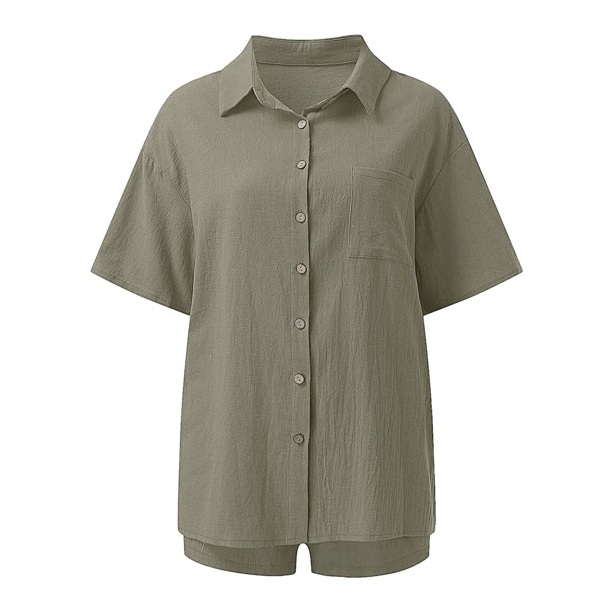 2025 - Traje casual de moda para mujer, pantalones cortos y camisa de verano de color sólido, conjuntos de dos piezas, camisa de solapa, trajes ajustados para mujer, trajes de vestir y pantalones