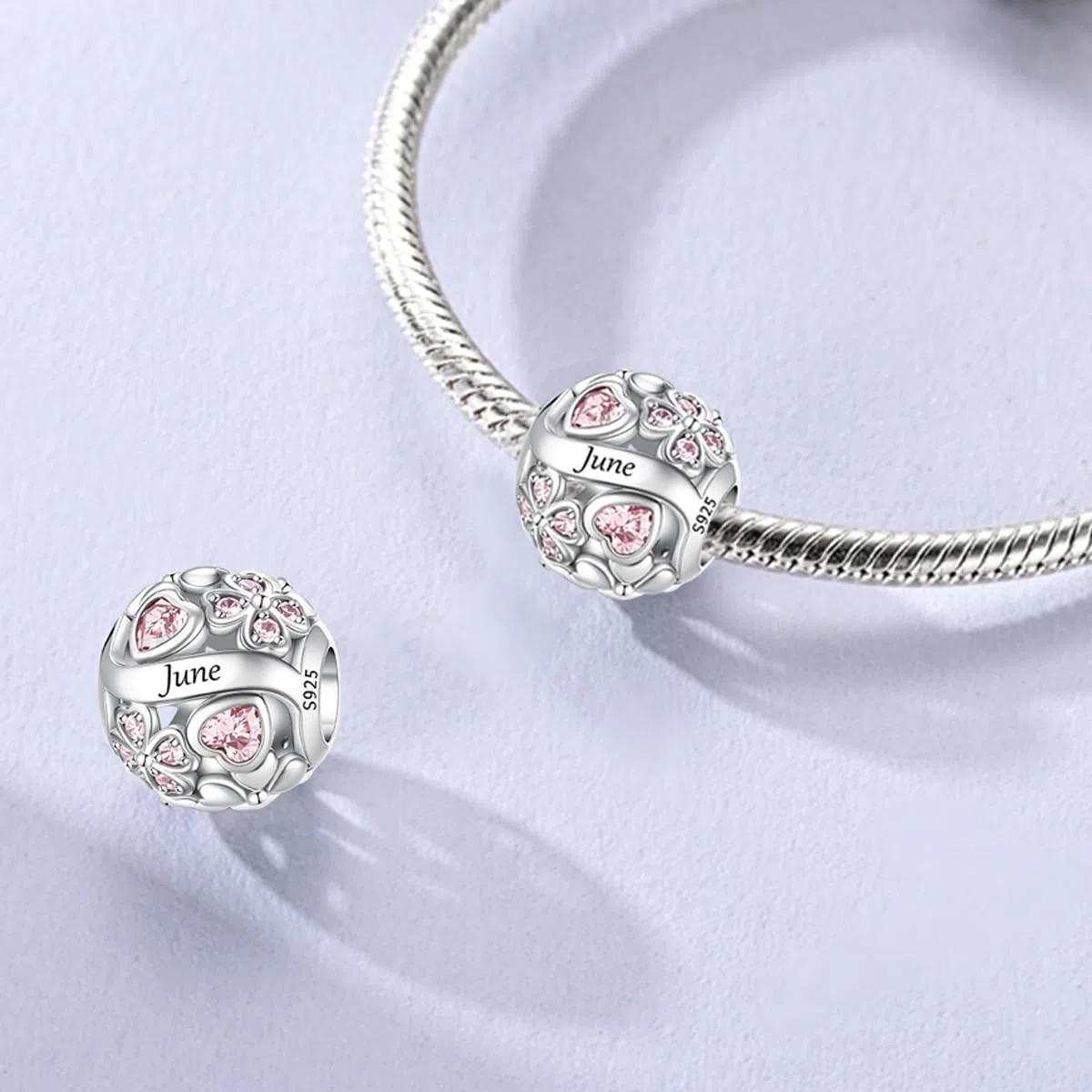 LNQOBU Colgante de plata 925 Birthstone Charms Abalorios,Dije Trébol de la Suerte Heart Pendant,Regalo de Cumpleaños, Joyas para Mujer
