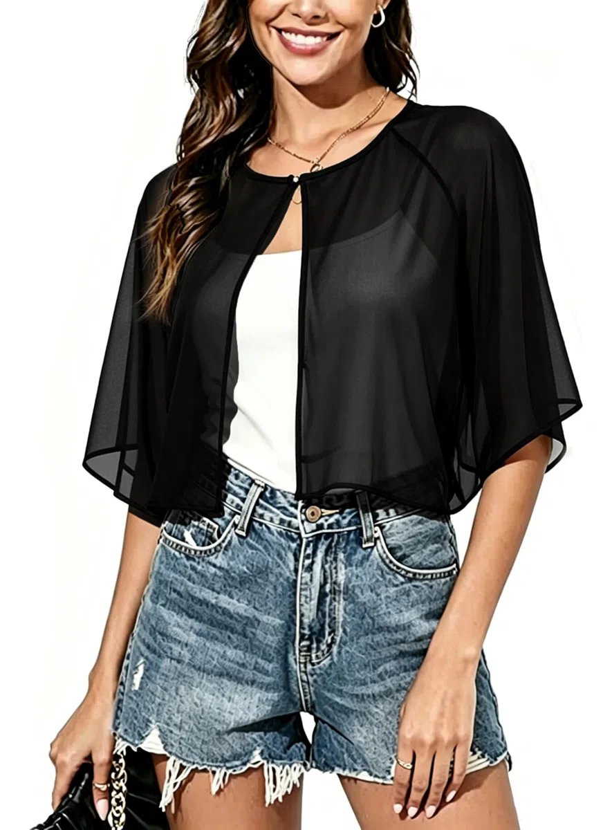 Mujer Chales de Novia Ligero Chala de Gasa Para La Playa Verano Fiesta Chale para Mujer Elegante Capa Gasa con Botones Capas Invitada Boda Cover Up