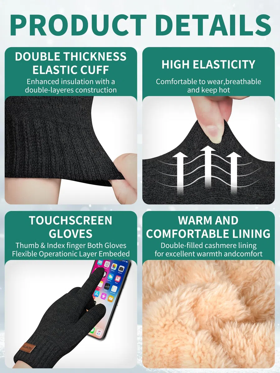 Guantes Invierno Hombre termicos Mujer - para Pantalla Táctil Cálidos, Guantes Elásticos al Aire Libre, Conducción, Ciclismo, Escritura, Pesca, Correr, Esquí