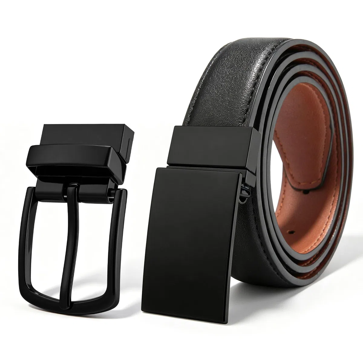 2-in-1 Cinturón Niño - Cinturón Trinquete PU Leather con 2 Hebillas Metálicas Ajustables para Niños de 6-12 Años