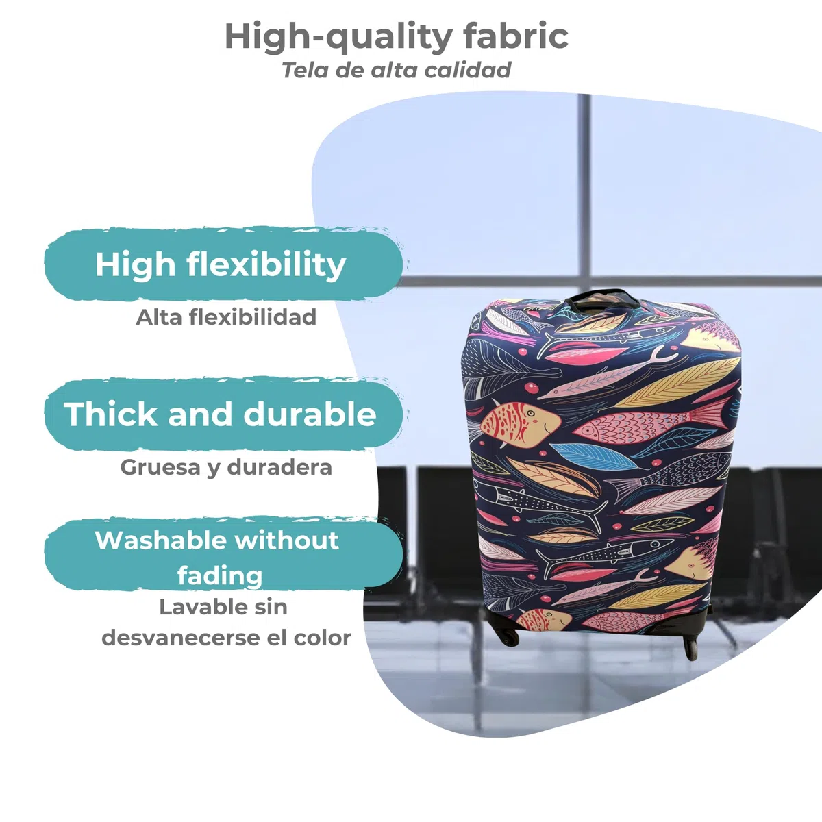 Funda para Maleta de Viaje – Luggage Cover Elástica, Lavable y Reutilizable – Poliéster + Spandex – 4 Tamaños (S, M, L, XL) – para Maleta de Cabina, Mediana o Grande – Cubre Equipaje (S)