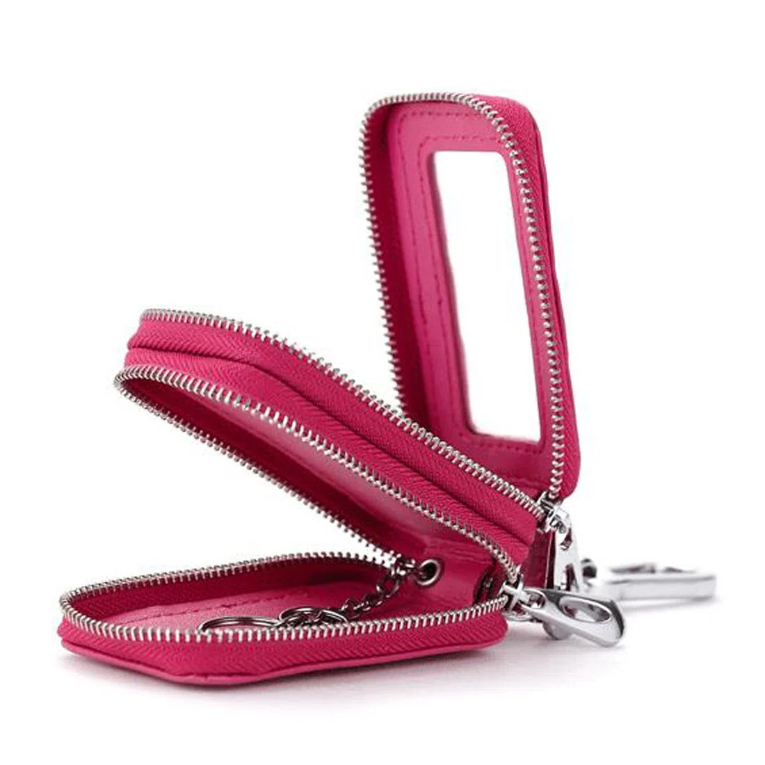 Funda Unisex de piel con cremallera para llaves de coche rosa hot pink