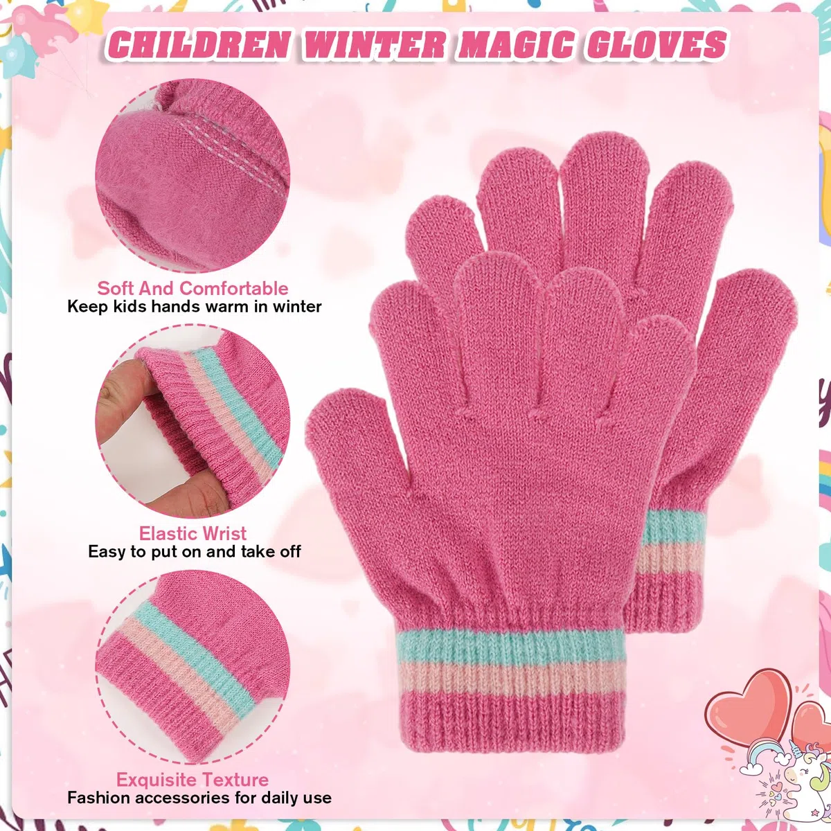QKURT Conjunto de gorro y bufanda de invierno para niños, suave y cómodo gorro de punto, calentador de cuello, gorro de bola esponjoso, forro polar suave, manoplas para niños de 3 a 8 años