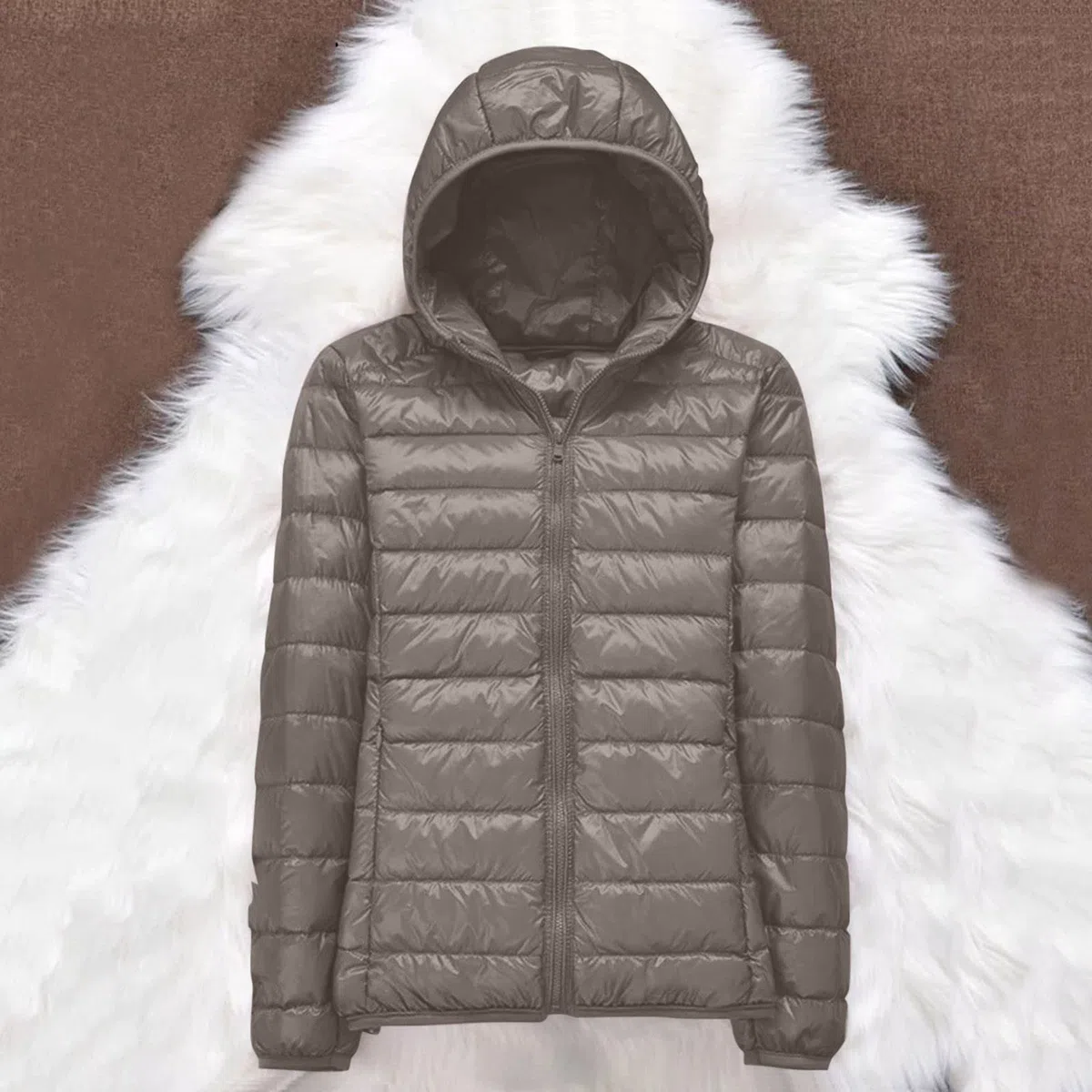SkotO Chaqueta cálida y ligera de plumas para mujer, chaqueta deportiva de entretiempo con puños, acolchada, corta, plegable, de invierno y otoño, con capucha, de algodón con cremallera y manga larga