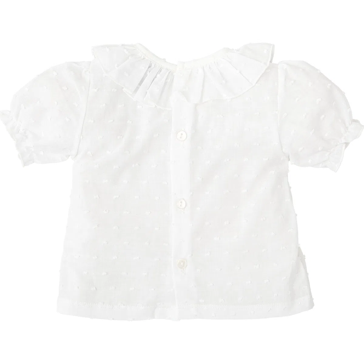 BABIDU Camisa Bebé Niña Algodón Plumetti, Cuello Volante Fruncido y Manga Corta con Elástico, Tejido Transpirable y Suave, Diseño Elegante para Primavera y Verano
