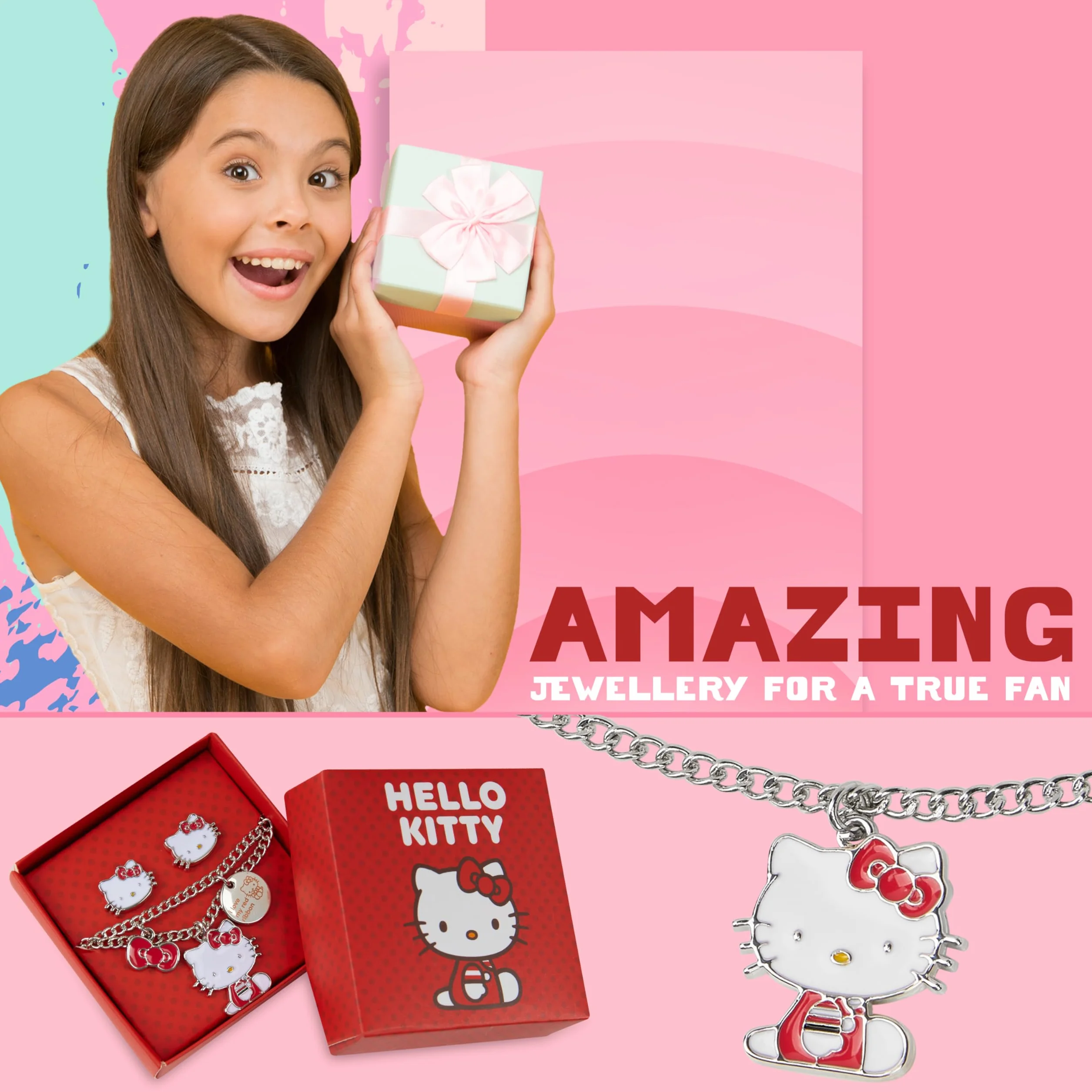 Hello Kitty Conjunto de Joyas para Niñas y Adolescentes – Colgante, Pulsera y Juego de Pendientes