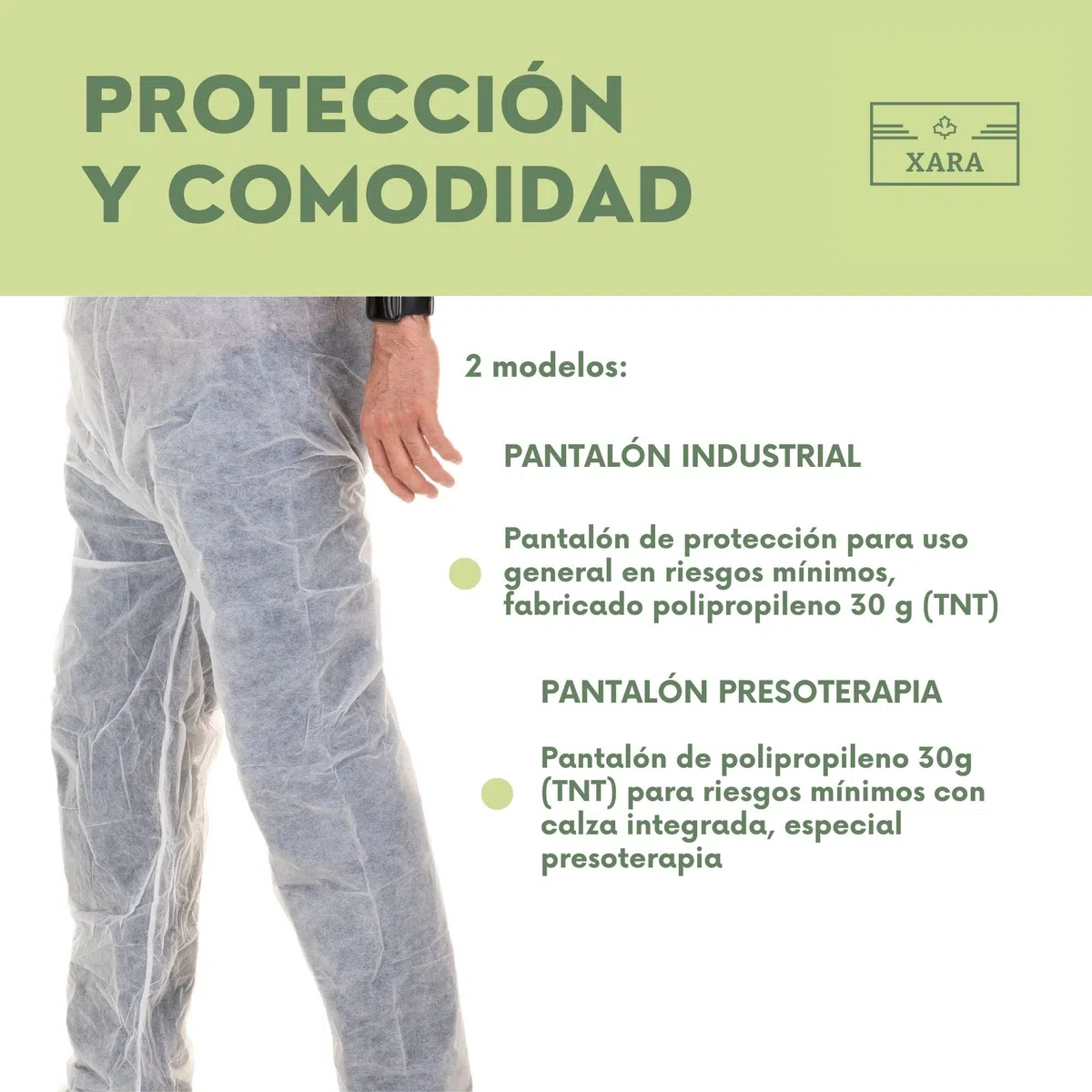 Xara - Pantalón de Presoterapia en TNT 30 g Desechable - Talla XL 115x65 cm con Calza Integrada – Hipoalergénico y Transpirable - 100% Reciclable - Color Blanco