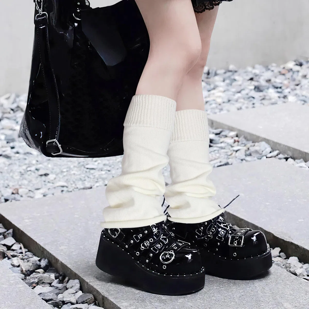 QKURT 2 Pares de Calentadores de Piernas largas, Calentadores Térmicos de Invierno de Punto Punk Hasta la Rodilla, Botas, Calentadores de Puños para Mujeres y Niñas