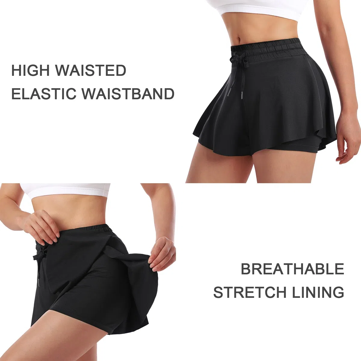 ThreeH Mujer Fluido Yoga Shorts 2 en 1 Elastano Rápido Dry Deportes Fitness Correr Pantalones Cortos Verano