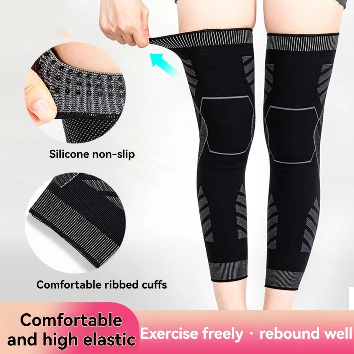 2024 Nueva compresión de Pierna Completa, Mangas de compresión para Rodillas y piernas, Rodillera Larga para aliviar el Dolor, Rodillera para Correr Unisex (1 Pair Black,L)