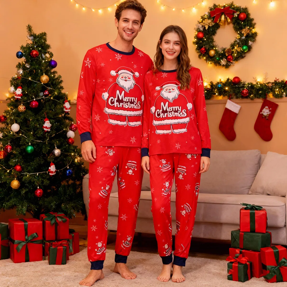 GRPSKCOS Pijamas de Navidad para adultos, pijamas de Navidad para adultos, pijamas largos a juego, conjunto de pijamas de Navidad para hombres y mujeres