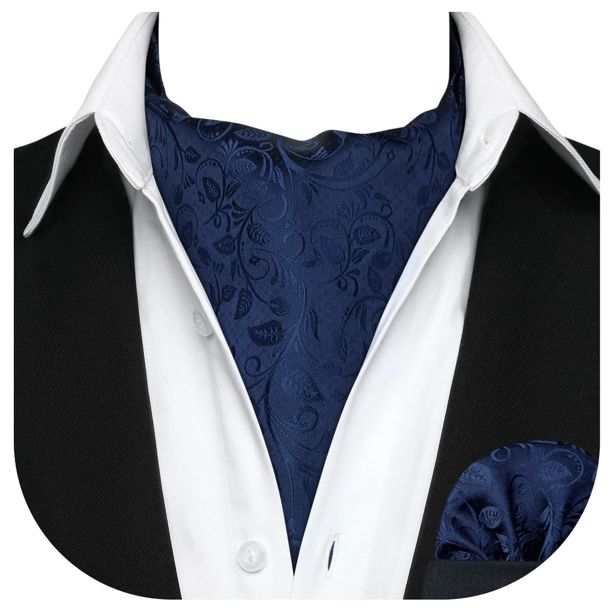 HISDERN Corbata Ascot Hombre Lunares Elegante Pañuelo Ascot Hombre para Traje Pañuelo de Cuello y de Bolsillo Conjunto para Fiesta Business Boda