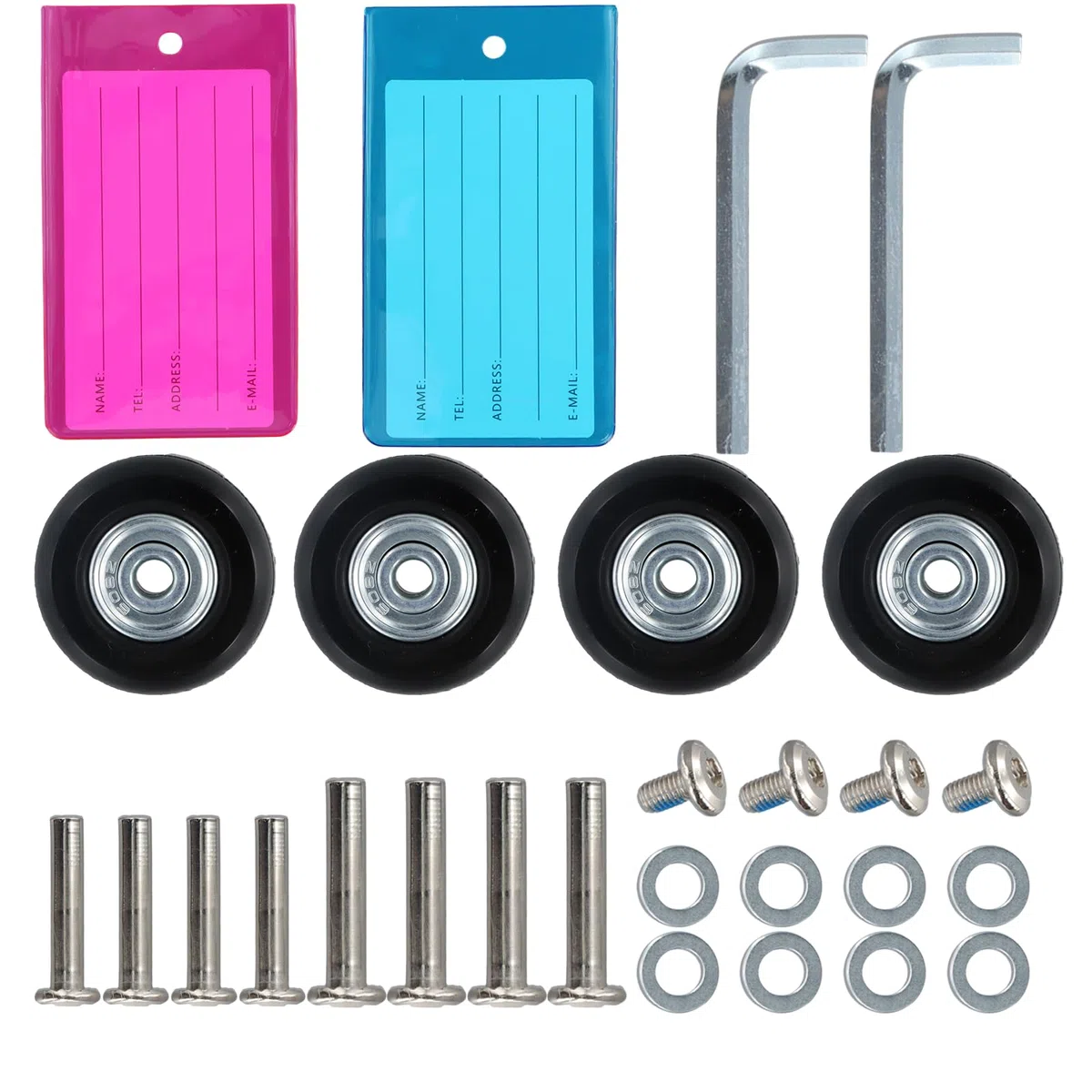 4 piezas Ruedas maleta, 40x18mm Fuerte y Resistente Ruedas maletas repuesto con Etiqueta de embarque maleta, Resistente al desgaste Silenciar Ruedas maletas con piezas de reparación rodamientos, Negro
