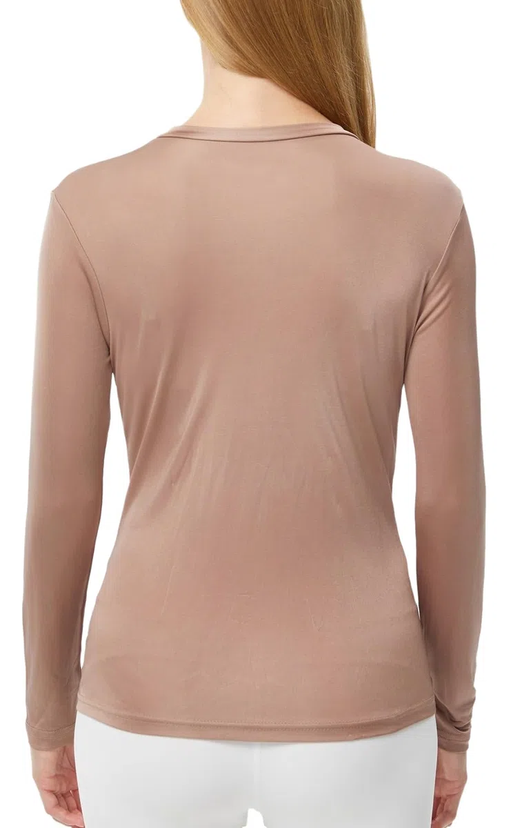 Camisetas térmicas de seda de morera para mujer, ropa interior de manga larga, cuello redondo, capa base de seda, blusa sin botones