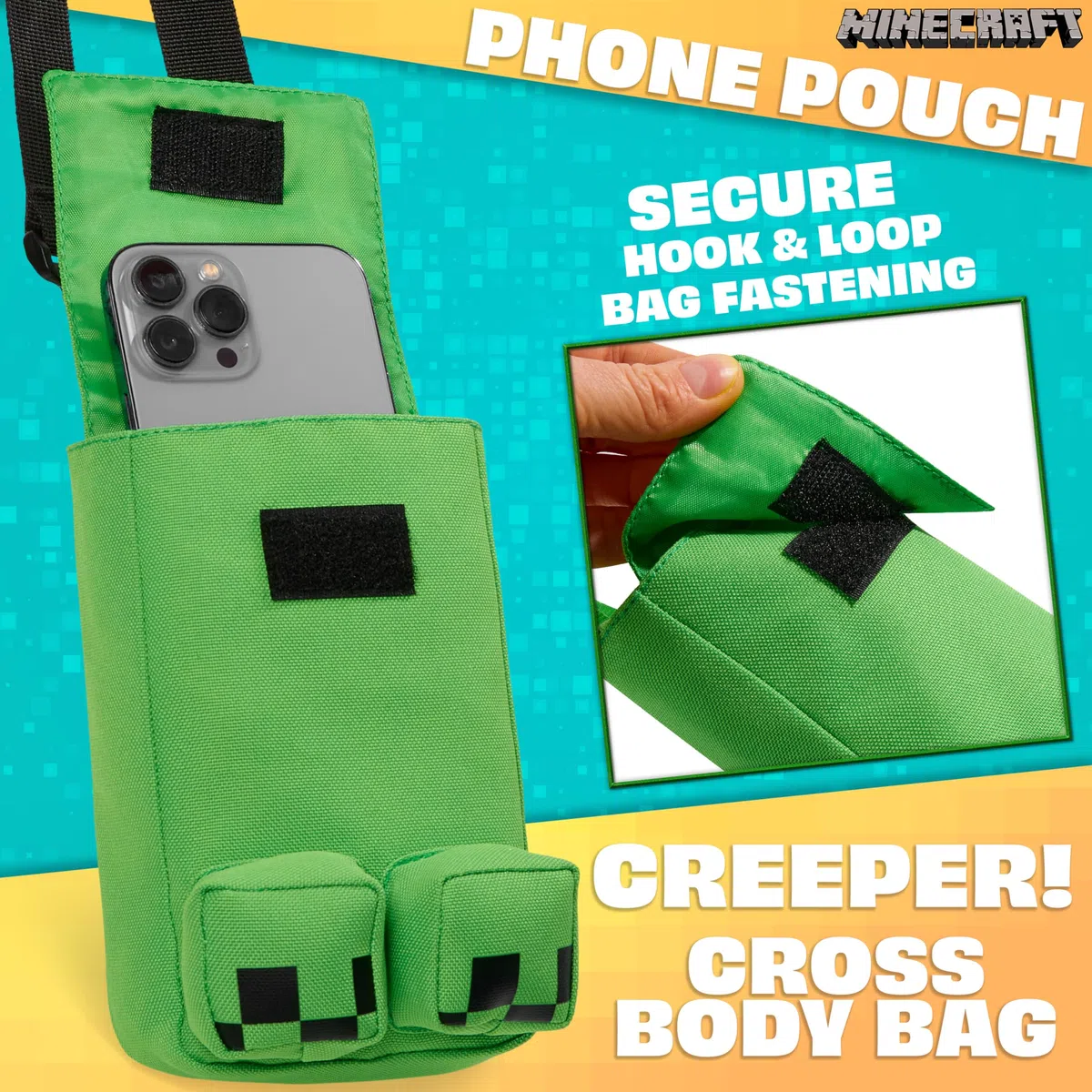 Minecraft Bolso Bandolera Niño y Adolescente con Correa Ajustable, Creeper Bolsos Movil Viajes, Deporte, Gamer Regalos