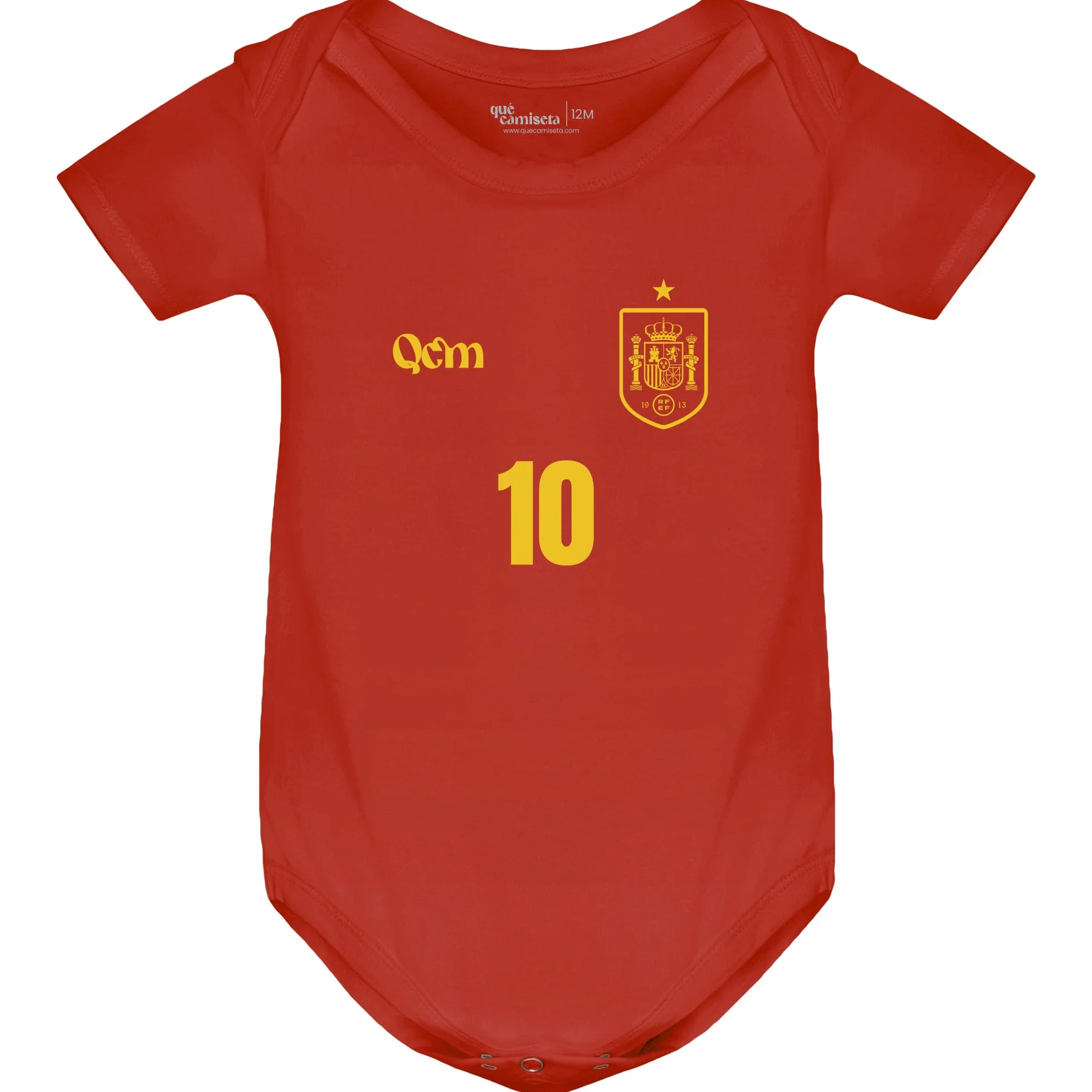 Body Bebé España – Personalizado con Nombre y Número – Estilo Fútbol – Con Escudo – No Oficial