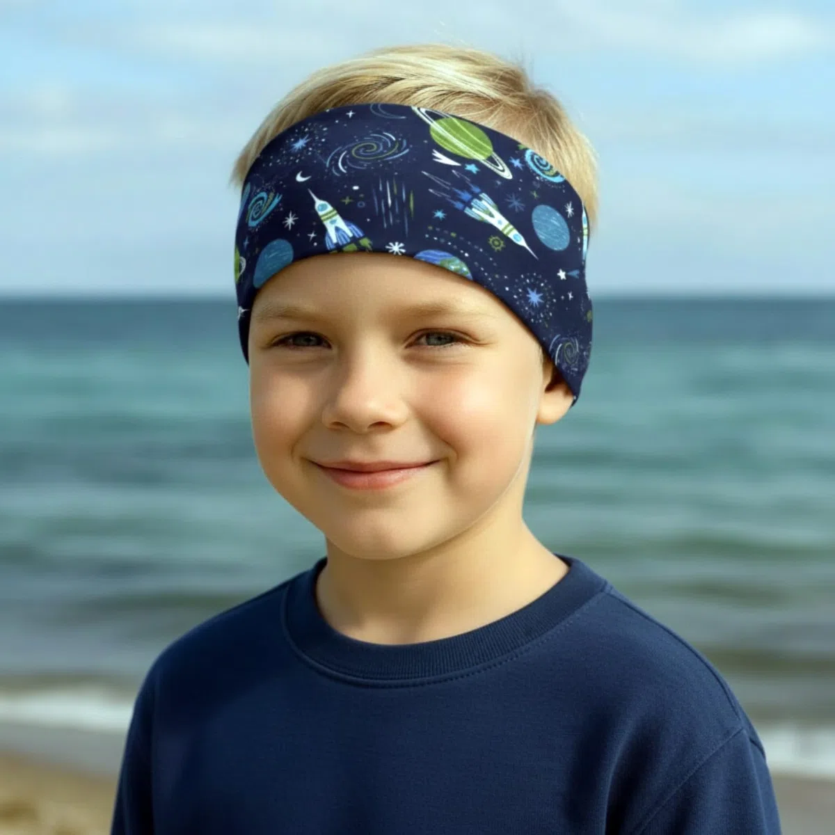 Wollhuhn Cinta elástica para el pelo para niños y niñas, cómoda de algodón, muchos diseños (azul oscuro)