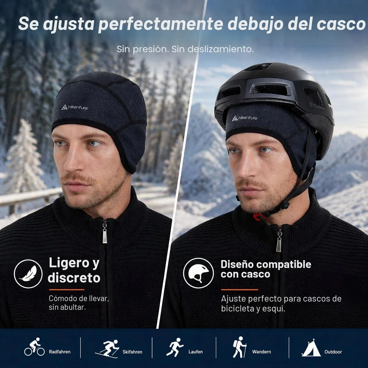 HIKENTURE Gorro de Invierno Resistente al Viento para Bicicleta | Interior para Casco de Bicicleta y Esquí | Hombre/Mujer