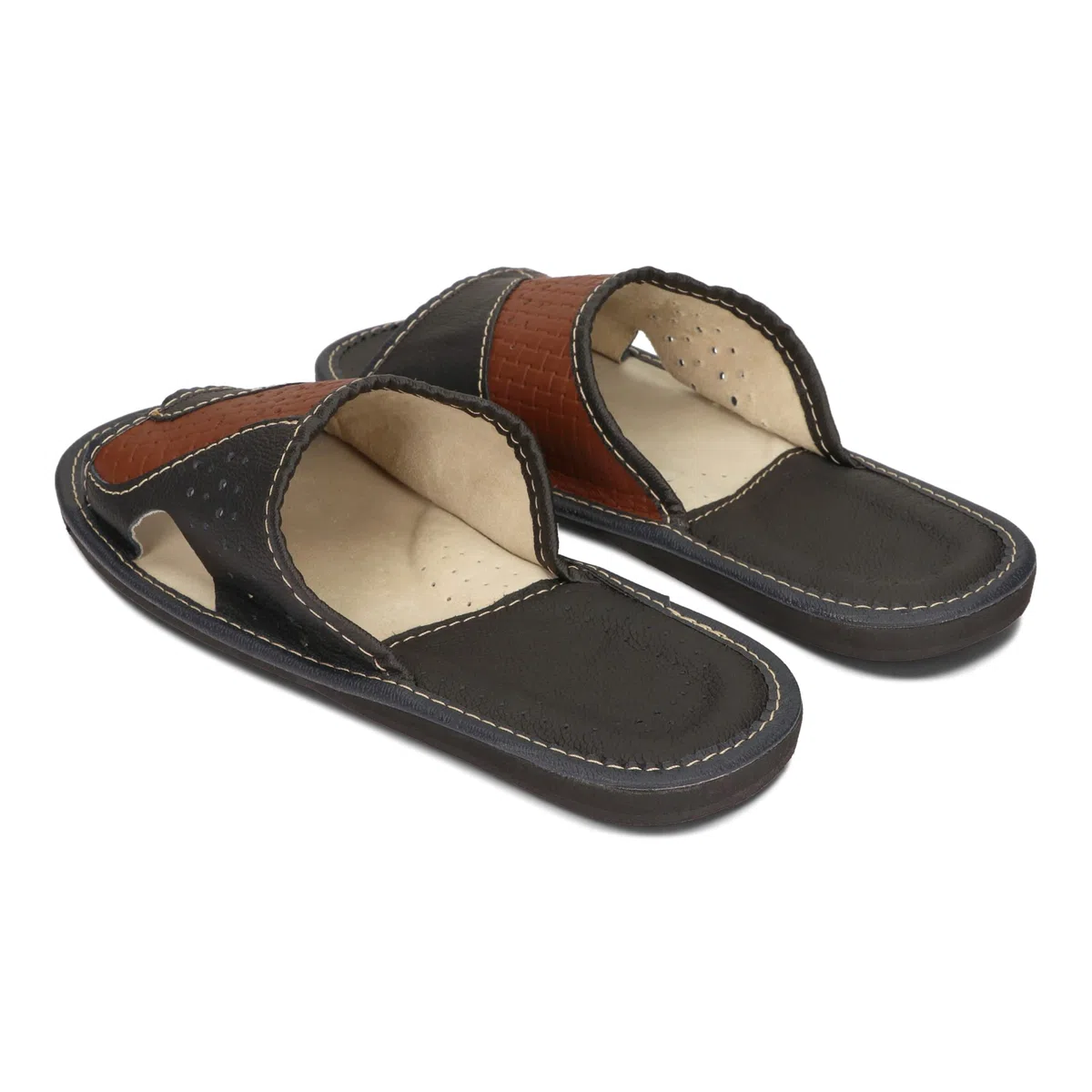 BeComfy Zapatillas de Casa para Hombres 100% Cuero Genuino Zapatillas de Verano Puntera Abierta 40-46 EU