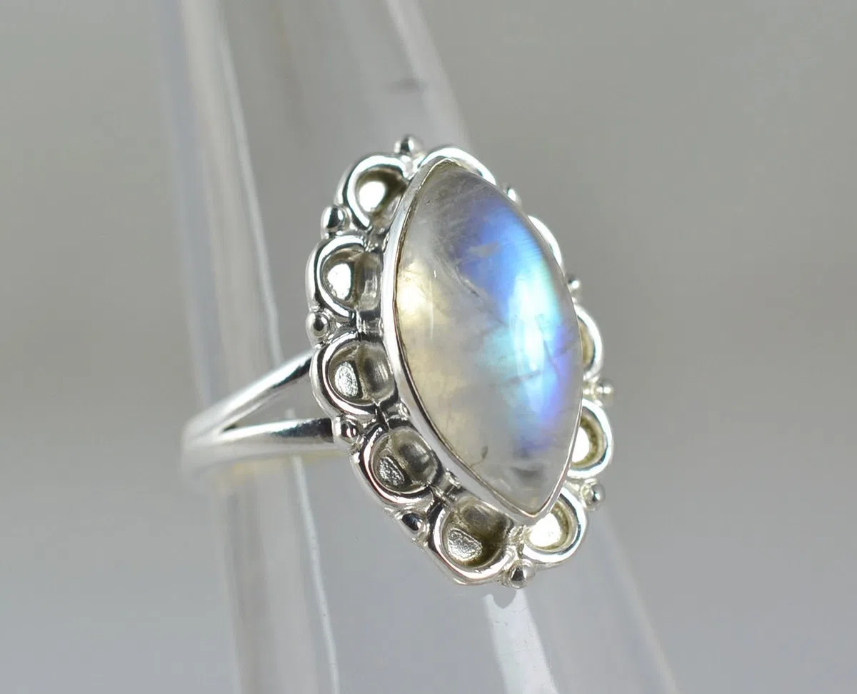 925 Sólido Plata de Ley Arcoíris Moonstone Hecho a Mano Anillo de Mujer Tamaños 4 a 31 ES