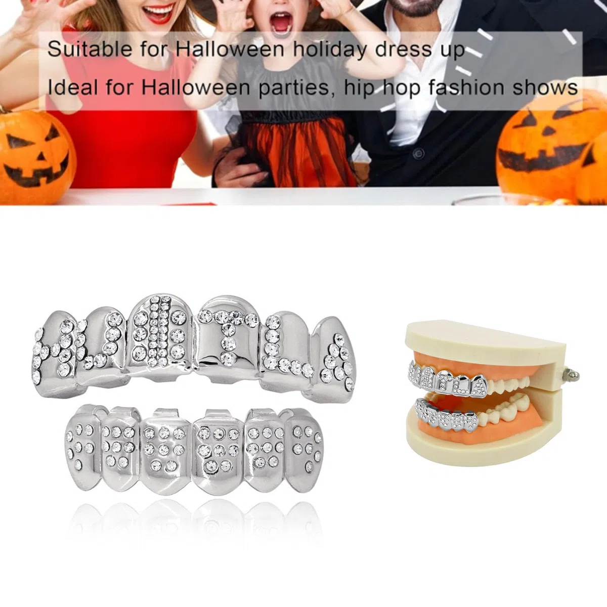 Dientes Postizos,18k Grillz De Hip Hop Chapado En Oro, Shine Parrillas De Oro Chapado Dientes De Hip Hop Conjunto, Regalo De Fiesta De Cosplay De Halloween