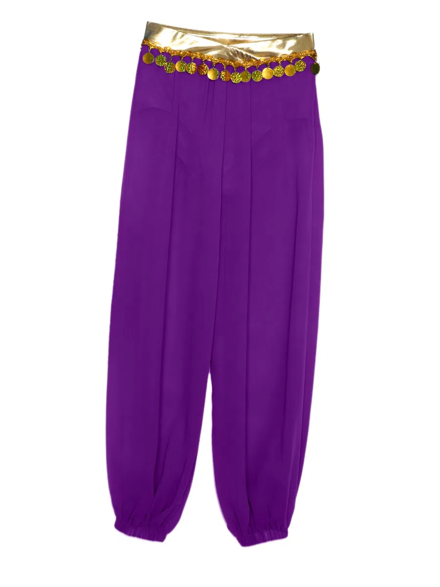 Pantalones Danza del Vientre para Niñas Pantalones Harem de Gasa con Monedas Lentejuelas en Cintura Disfraz de Danza Árabe para Fiestas Temáticas 5-16 Años