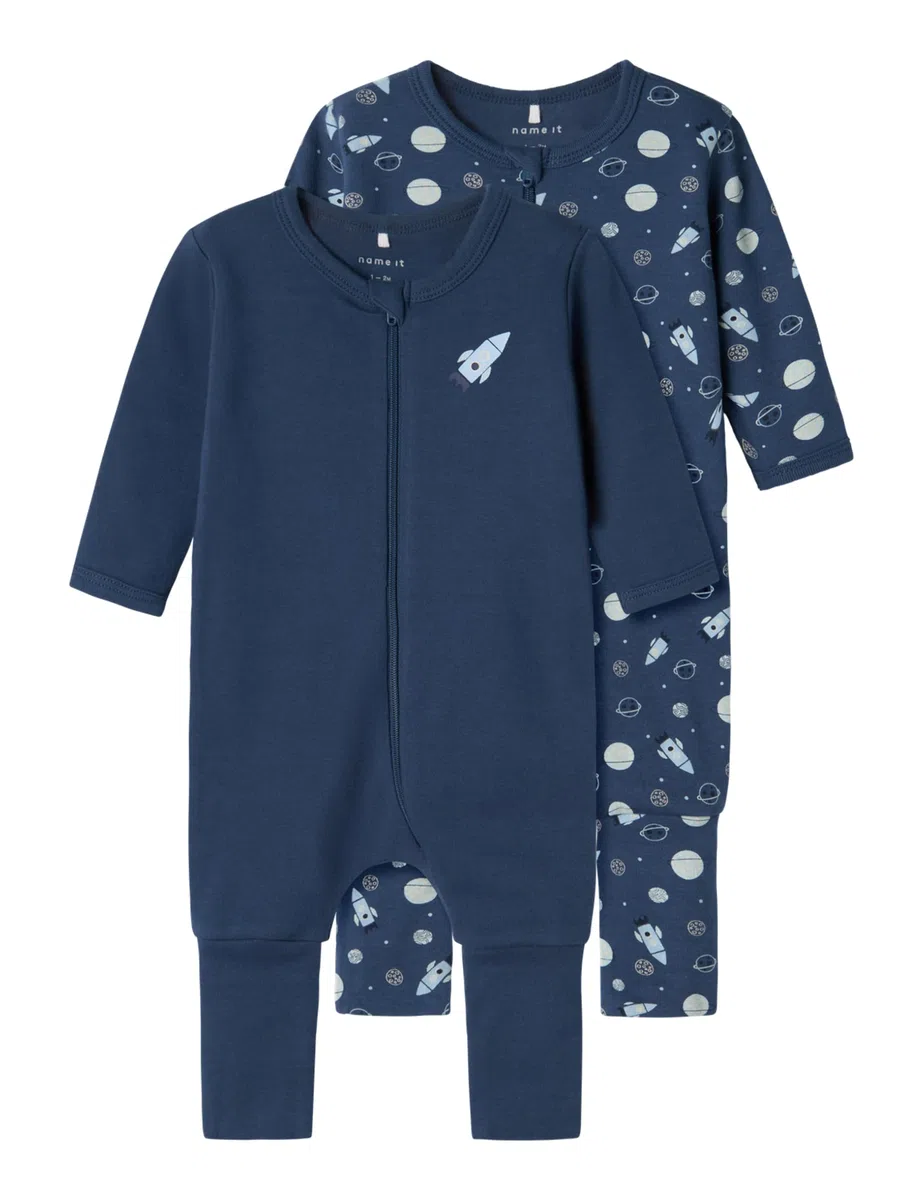 NAME IT Nbmnightsuit 2p Zip FF Dark Space Noos Mono Bebé-Niños (Pack de 2)