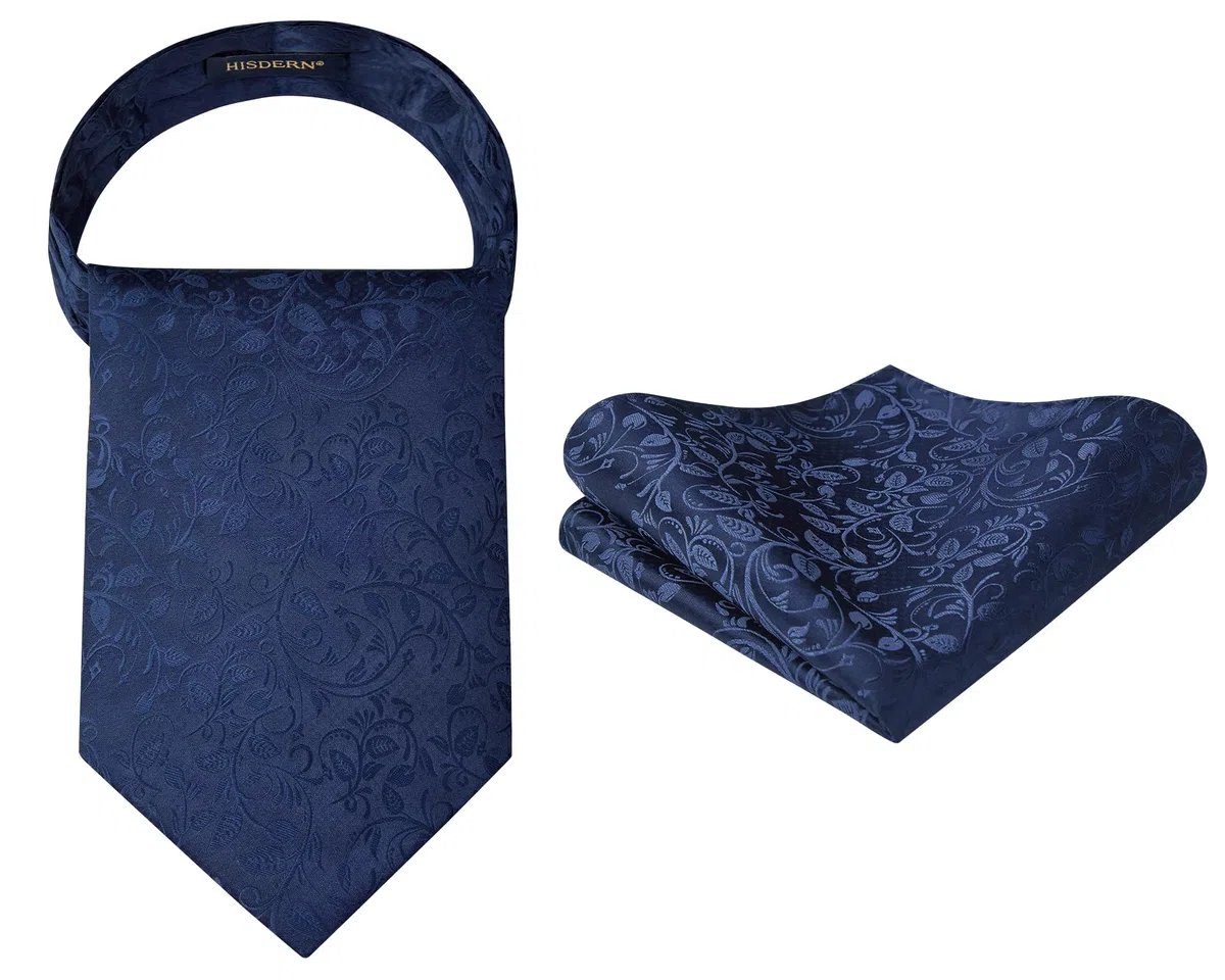HISDERN Corbata Ascot Hombre Lunares Elegante Pañuelo Ascot Hombre para Traje Pañuelo de Cuello y de Bolsillo Conjunto para Fiesta Business Boda