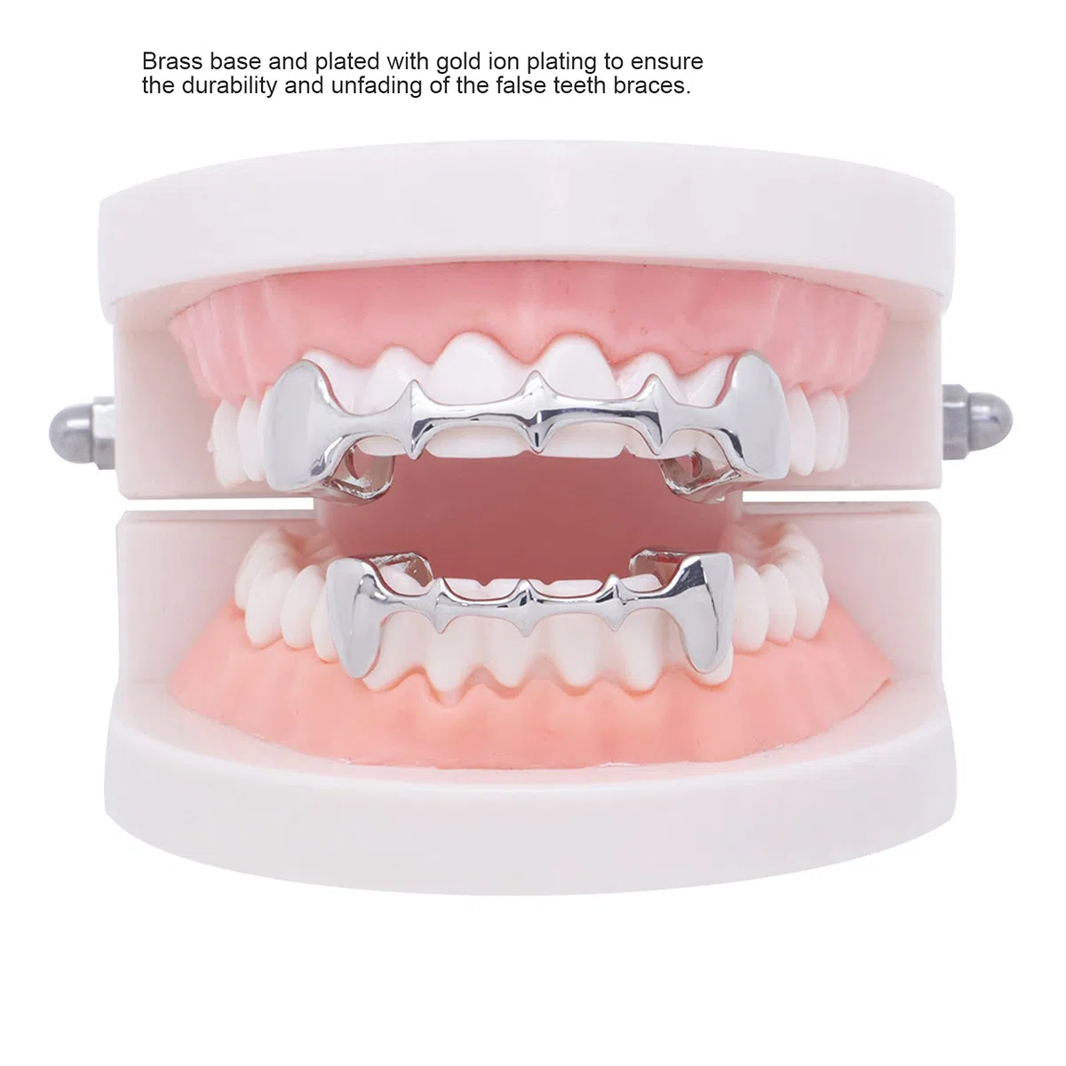 Parrillas de dientes chapadas en oro de 18 quilates Grillz, conjunto de dientes falsos de Hip Hop irregulares, accesorio de decoración de dientes de Hip Hop para festival de Halloween(Plata)