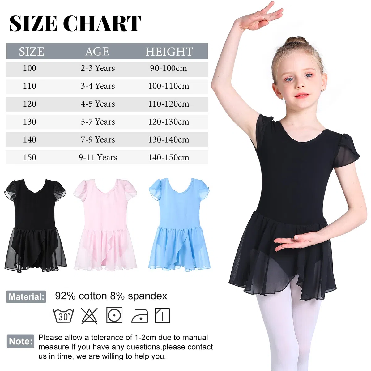 Mallot de Ballet/Danza Niña de Manga Corta Tirantes Cruzados Maillot Ballet de Los NiñOs de AlgodóN Ballet Traje de Gimnasia Leotardo con Falda 2-11 AñOs