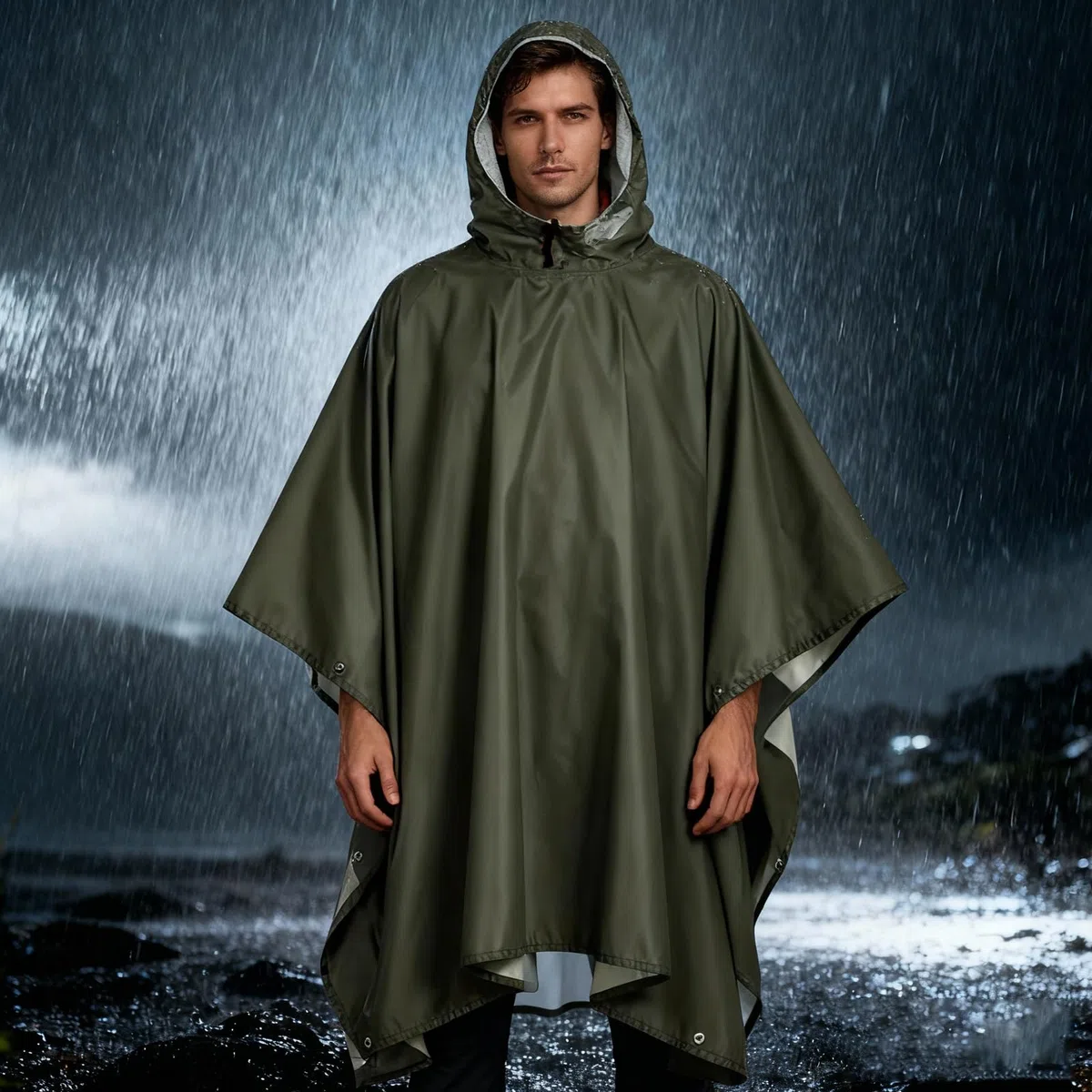Poncho impermeable ligero con ala, impermeable verde para adultos, 3 en 1, multifuncional, reutilizable, para caza, ciclismo, viajes, senderismo al aire libre