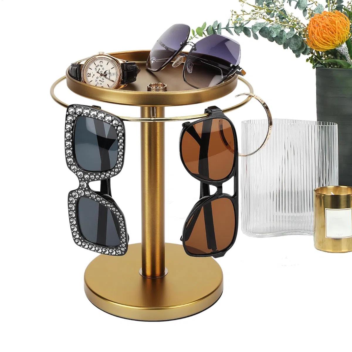 Organizador giratorio para gafas de sol, rotación de 360 grados, organizador de almacenamiento de joyas, diseño innovador, organización sin esfuerzo de 24 cm para relojes, pulseras, anillos