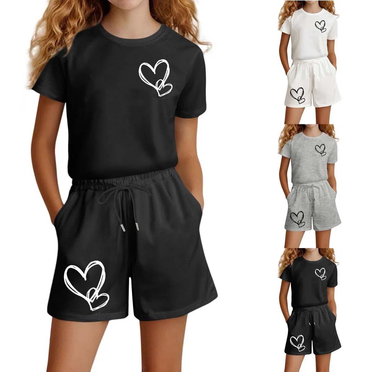 Conjunto de Primavera y Verano para niñas de 3 a 14 años, Camiseta Manga Corta y Pantalones Cortos Deportivos, Muy versátil.
