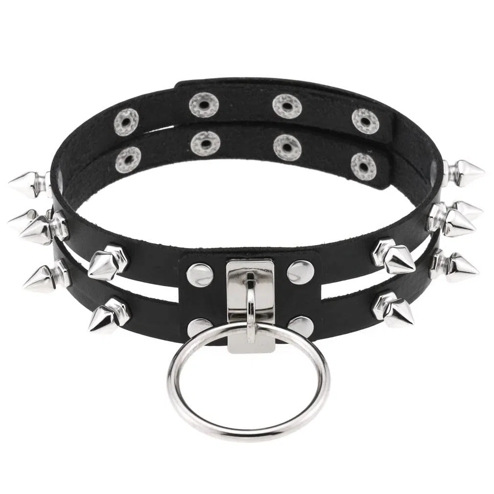 Collar punk redondo con pinchos para mujeres y hombres, con remaches tachonados, collar grueso, joyería gótica, accesorios góticos, rosa