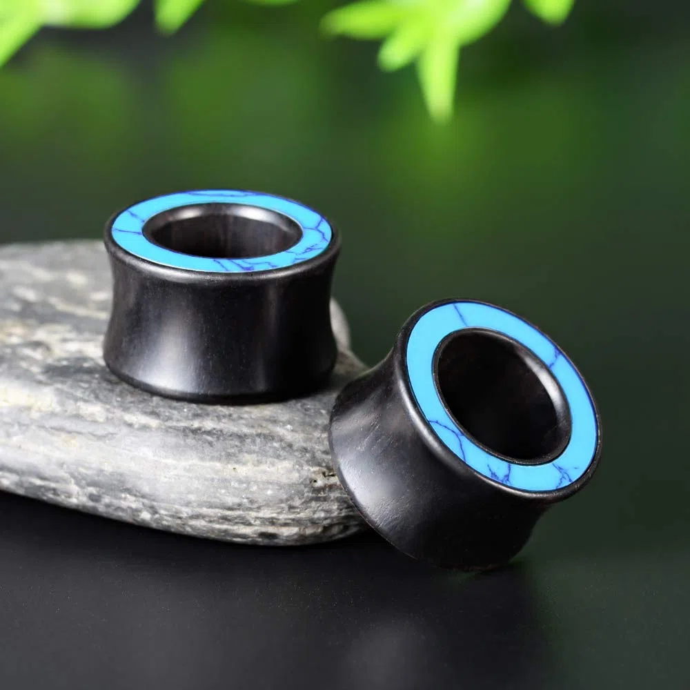 KUBOOZ COOEAR 2 Pares de medidores de Oreja de Madera con Doble Acampanado para Orejas y Tapones Estilo círculo de Concha Marina.