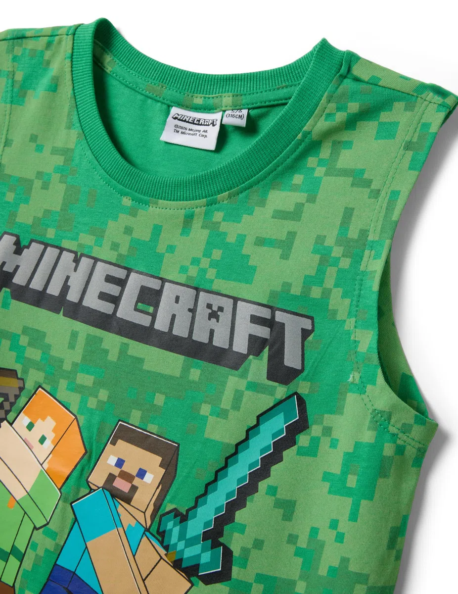 OVS Kids Camiseta de Tirantes Verde de algodón Puro para niño con Estampados de Minecraft
