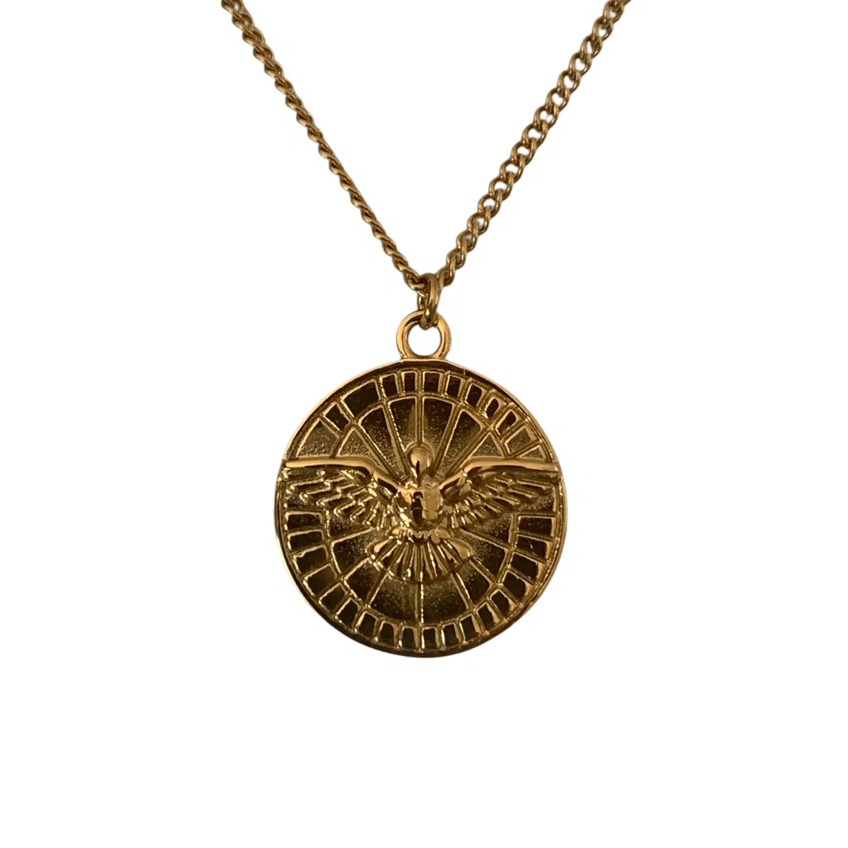 Collar Sagrada Familia y Espíritu Santo de Acero Inoxidable Chapado en Oro, Regalo para Cualquier Ocasión