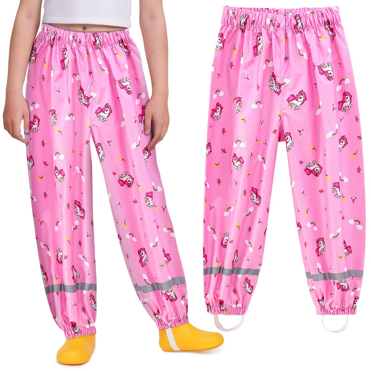 Pantalon Impermeable Niño Niña Pantalón de Lluvia Transpirable Pantalón Barro Reflectante 1-10 años