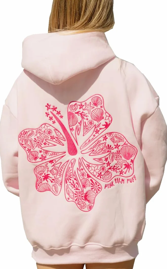 Hawaiian Hibiscus Sudadera con Capucha de Moda Y2K para Mujer